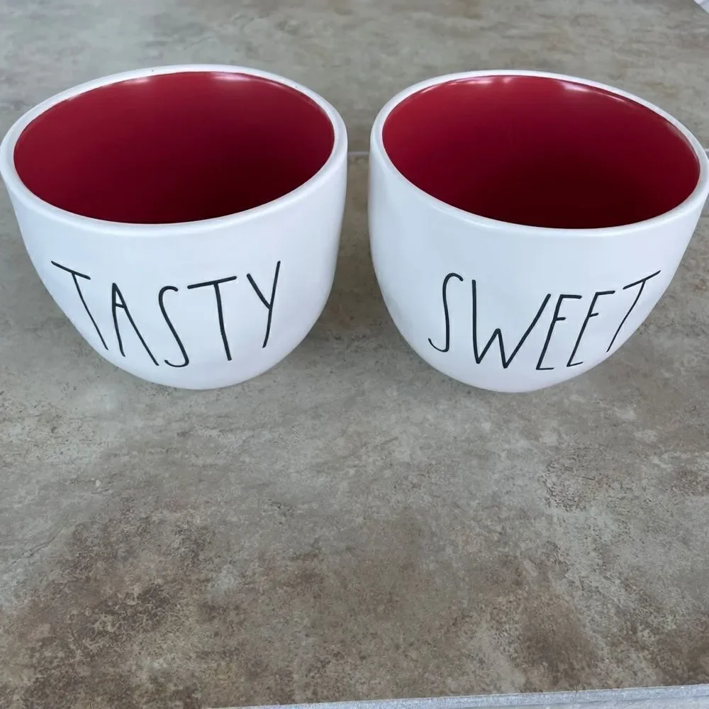 NWT Rae Dunn 3 pc Ice Cream White Red Blue Bowl Se
